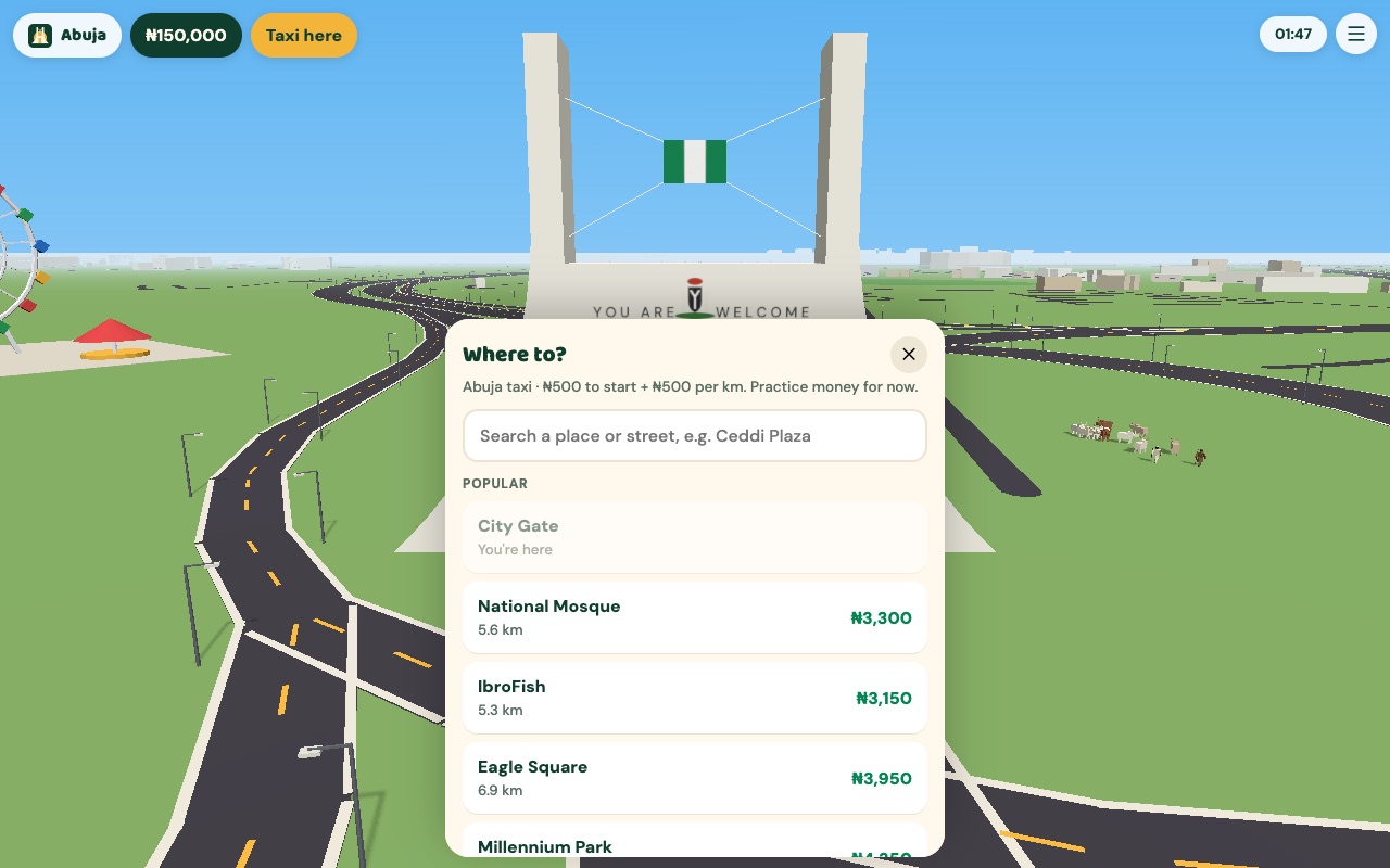 Calling a taxi and choosing a destination in Abuja Life